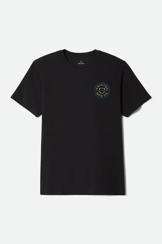 Crest II Short Sleeve Standard T-Shirt - Black/Copper/Medium Blue made by Brixton