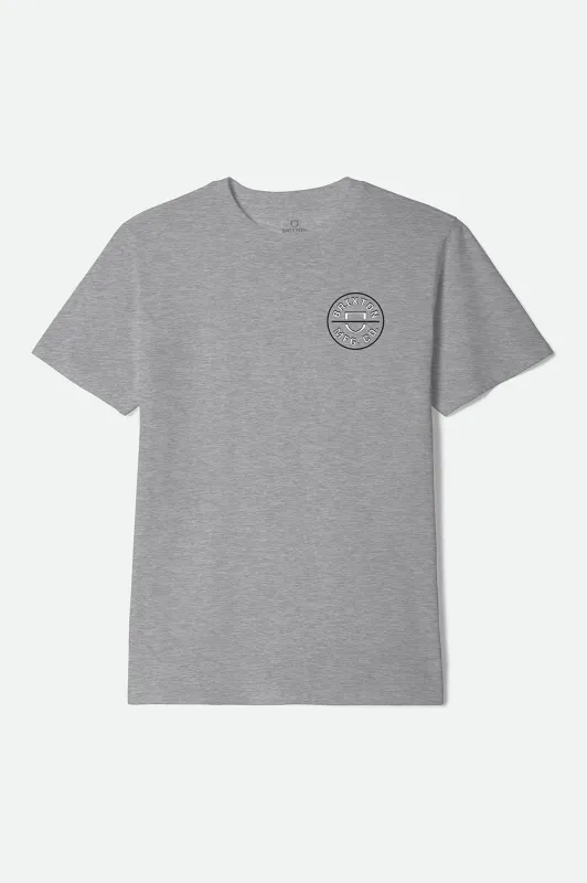 Crest II Short Sleeve Standard T-Shirt - Heather Grey/White/Black made by Brixton