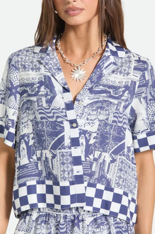 The Omar Button Down Short Sleeve Shirt - Navy/White Collage made by Brixton
