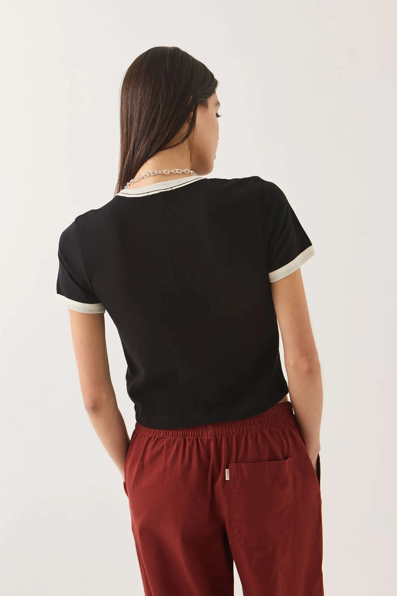 Carefree Organic Garment Dye Ringer T-Shirt - Black/Off White sold by Brixton product image thumbnail 5