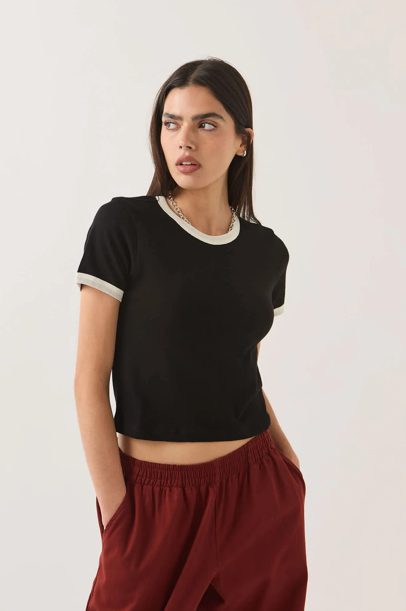 Carefree Organic Garment Dye Ringer T-Shirt - Black/Off White sold by Brixton product image thumbnail 3