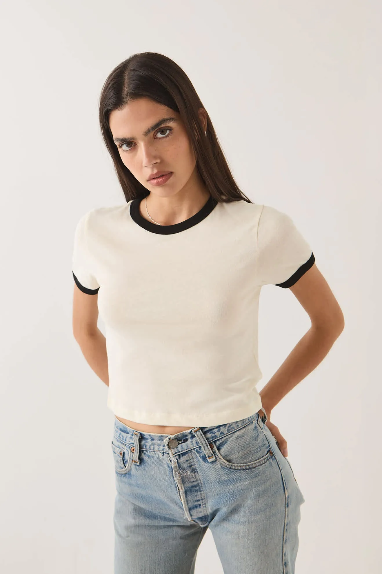 Carefree Organic Garment Dye Ringer T-Shirt - Off White/Black sold by Brixton product image thumbnail 3