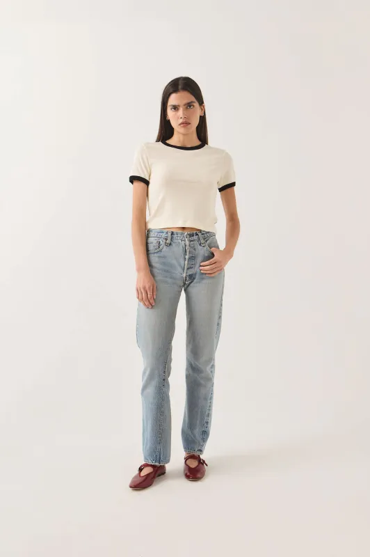 Carefree Organic Garment Dye Ringer T-Shirt - Off White/Black made by Brixton