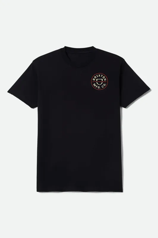 Crest II Standard T-Shirt - Black/Ivory/Brick Red made by Brixton