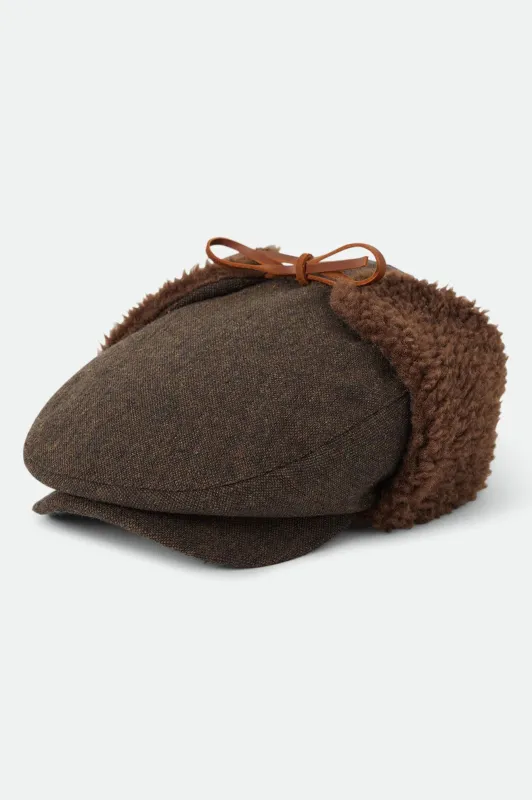 Barrel Earflap Snap Cap - Brown/Brown Tweed made by Brixton
