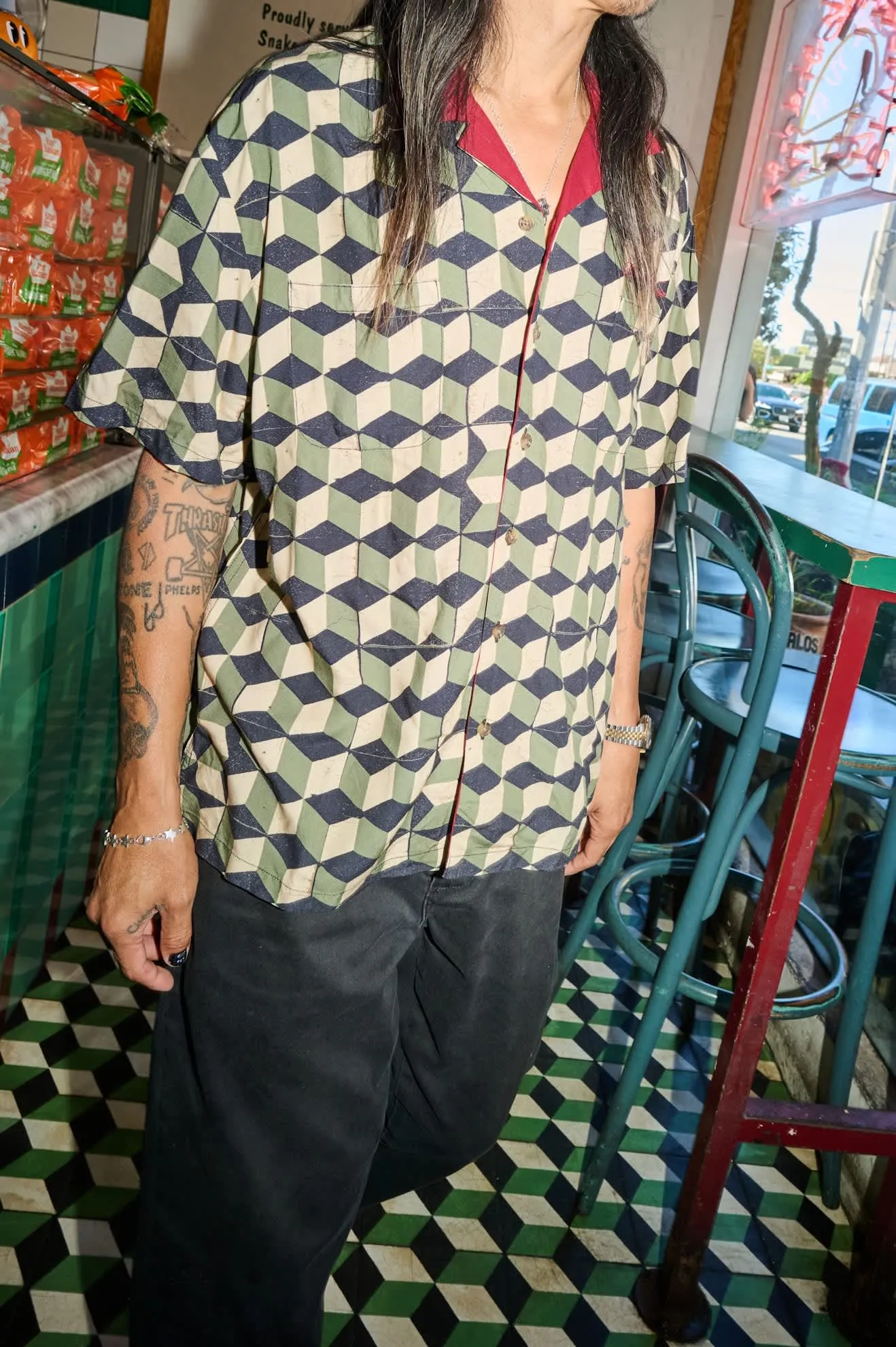 Burger She Wrote Shirt - Black/Green Tile sold by Brixton product image thumbnail 2