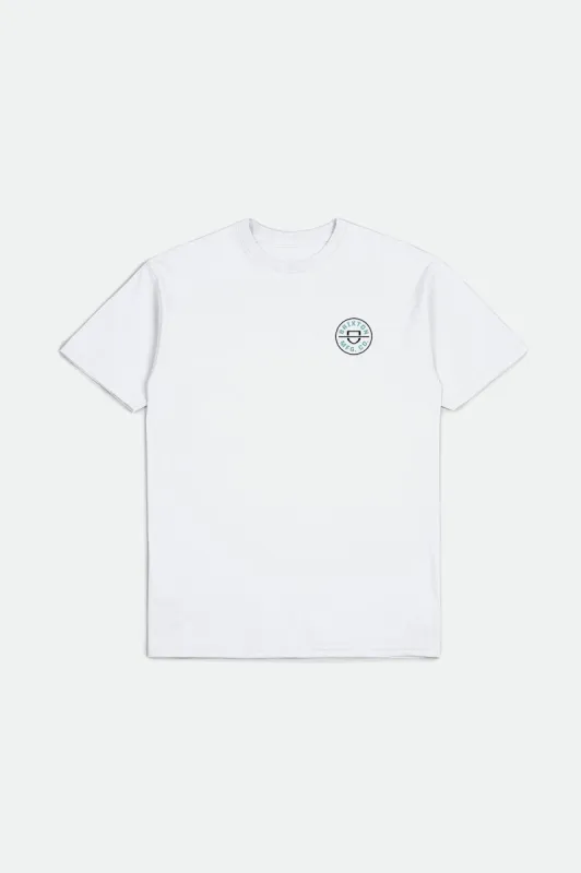 Crest II S/S Standard Tee - White/Teal sold by Brixton