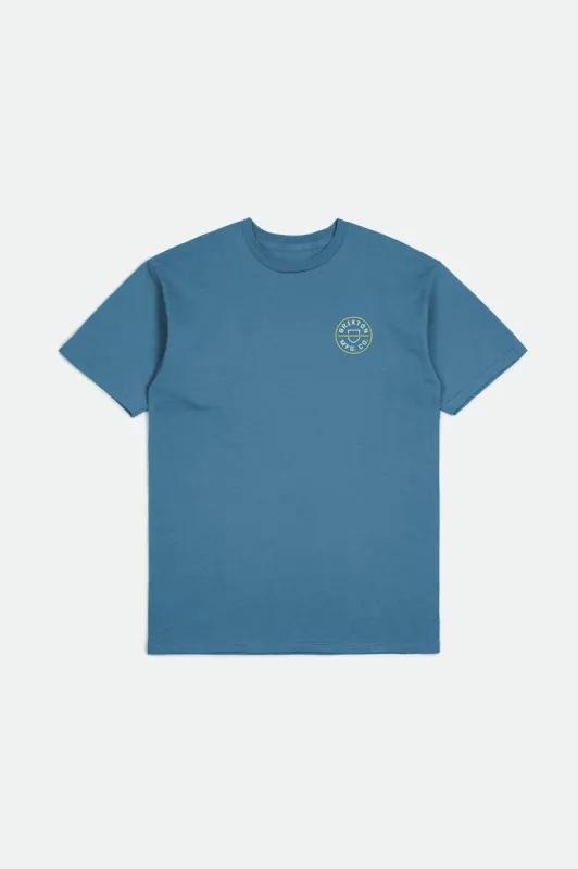 Crest II S/S Standard Tee - Cool Blue/Yellow Cab sold by Brixton