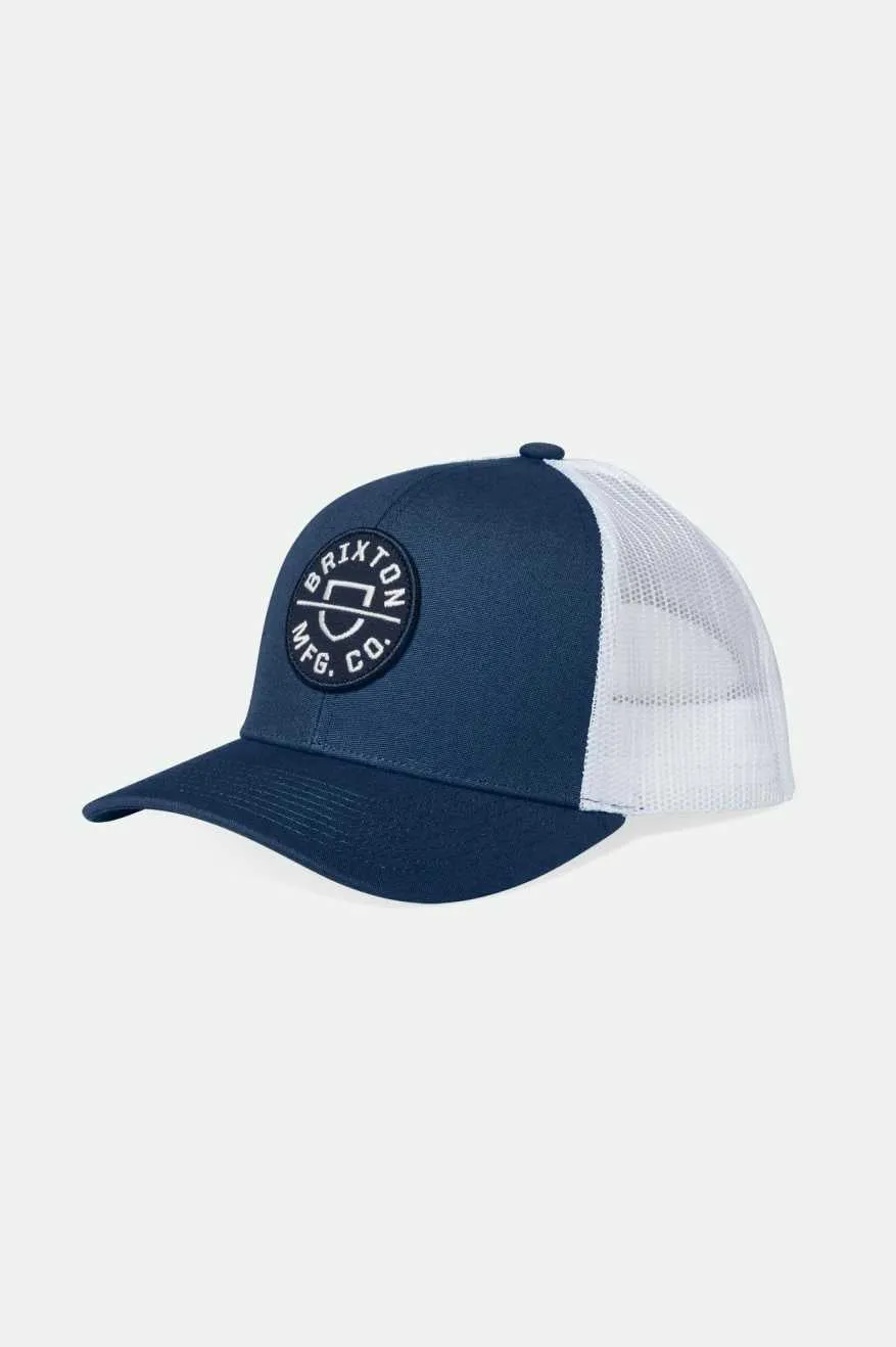 Crest Netplus Trucker Hat - Dark Denim/White sold by Brixton