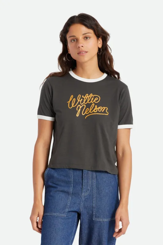 Willie Nelson Boxy Ringer Tee - Washed Black sold by Brixton