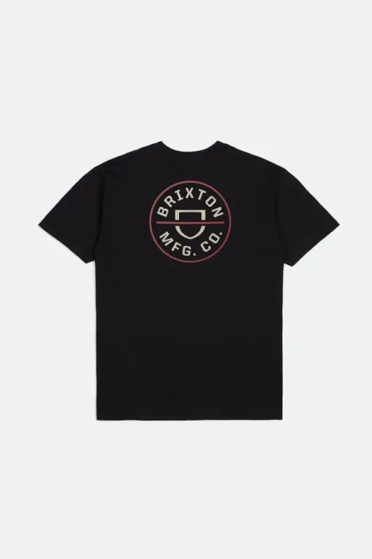 Crest II S/S Standard Tee - Black/Whitecap/Dusty Cedar sold by Brixton