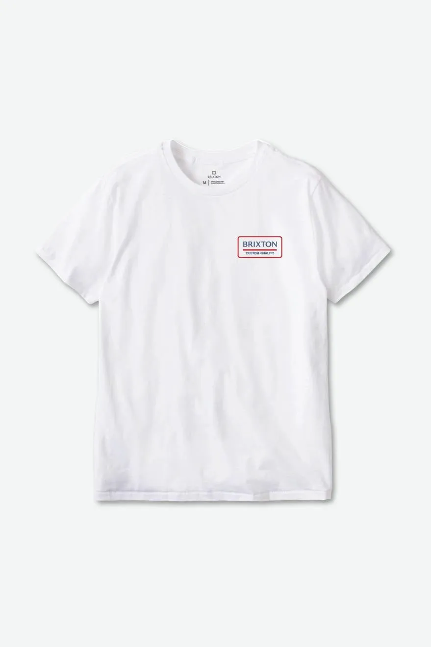Palmer Proper S/S Standard Tee - White/Pacific Blue/Aloha Red sold by Brixton