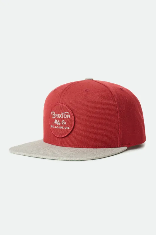 Wheeler Snapback - Burgundy/Burgundy/Heather Grey sold by Brixton