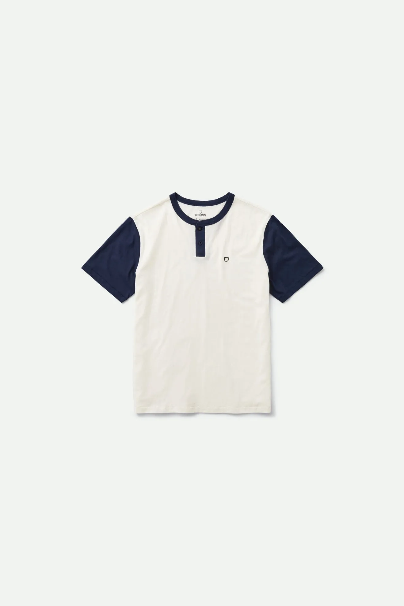 Shield S/S Baseball Henley Knit - Off White/Navy sold by Brixton