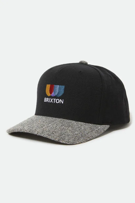 Alton Embroidered MP Snapback - Black/White Herringbone sold by Brixton