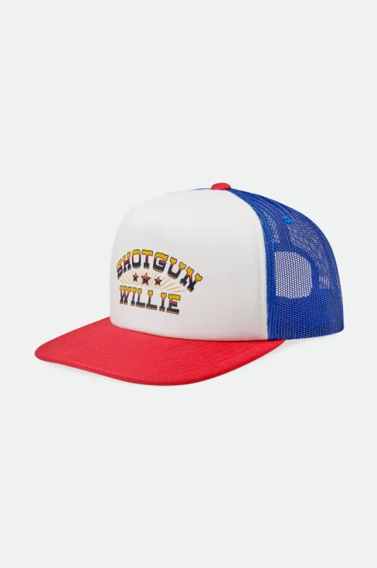 Willie Nelson Shotgun MP Trucker Hat - Aurora Red/White made by Brixton