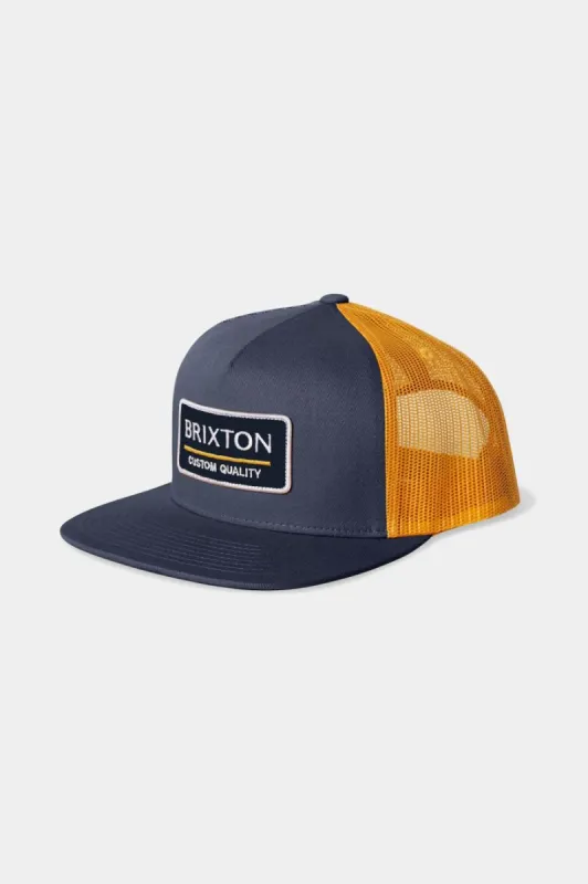 Palmer Proper MP Trucker Hat - Washed Navy/Bright Gold sold by Brixton