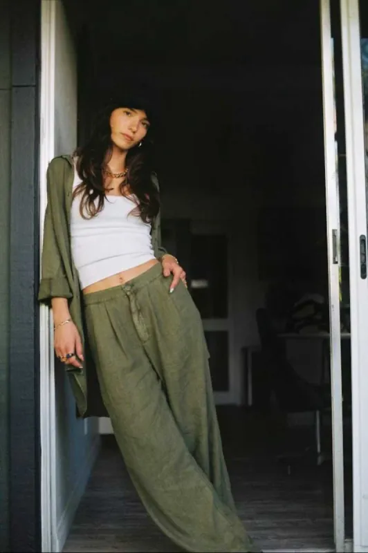 Vintage Linen Blend Wide Leg Pant - Sea Kelp sold by Brixton