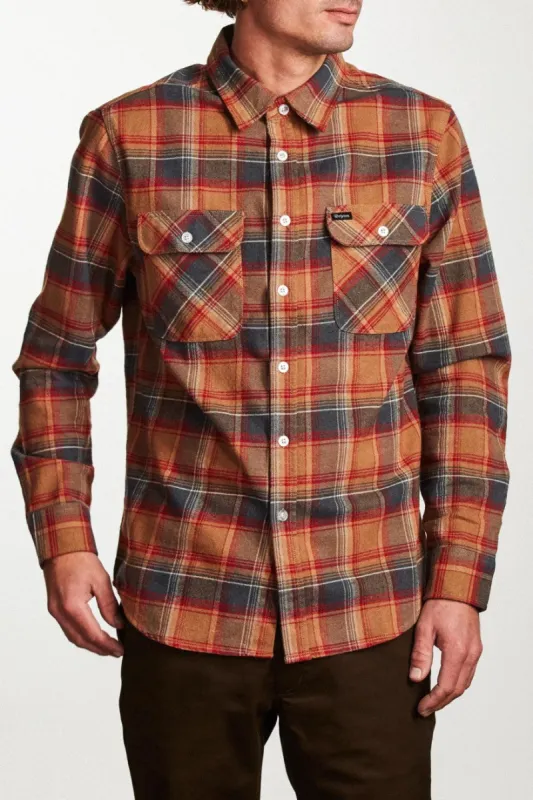 Bowery L/S Flannel - Navy/Copper sold by Brixton