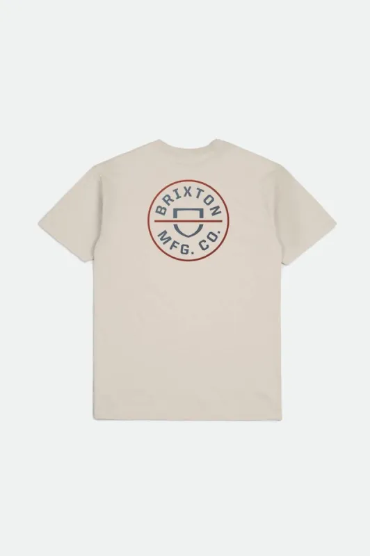 Crest II S/S Standard Tee - Cream/Flint Blue/Barn Red sold by Brixton