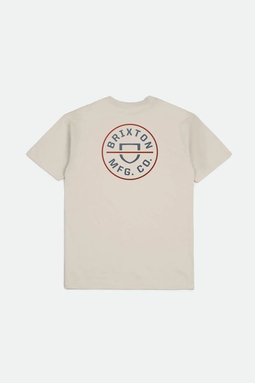 Crest II S/S Standard Tee - Cream/Flint Blue/Barn Red sold by Brixton