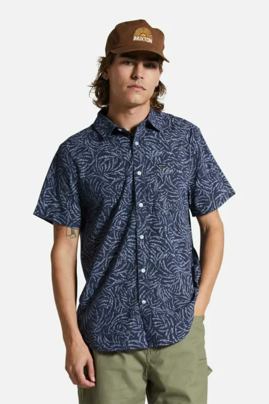 Charter Print S/S Woven Shirt - Washed Navy/Dusty Ripple sold by Brixton