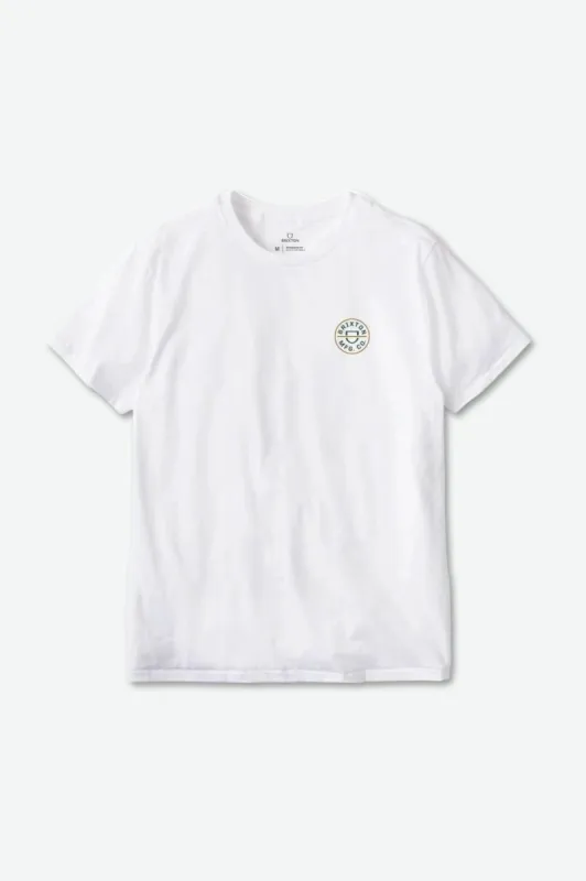 Crest II S/S Standard Tee - White/Pine Needle/Golden Brown sold by Brixton