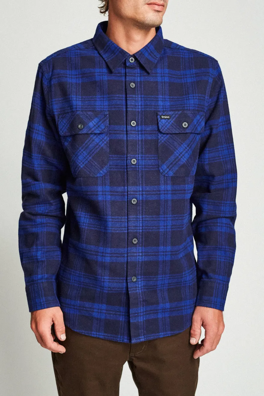 Bowery L/S Flannel - Navy/Royal sold by Brixton