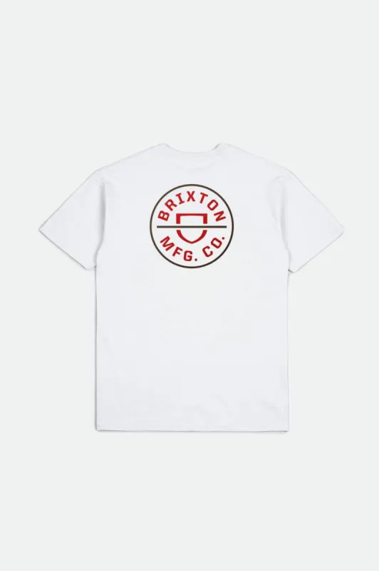 Crest II S/S Standard Tee - White/Aloha Red/Dark Earth sold by Brixton
