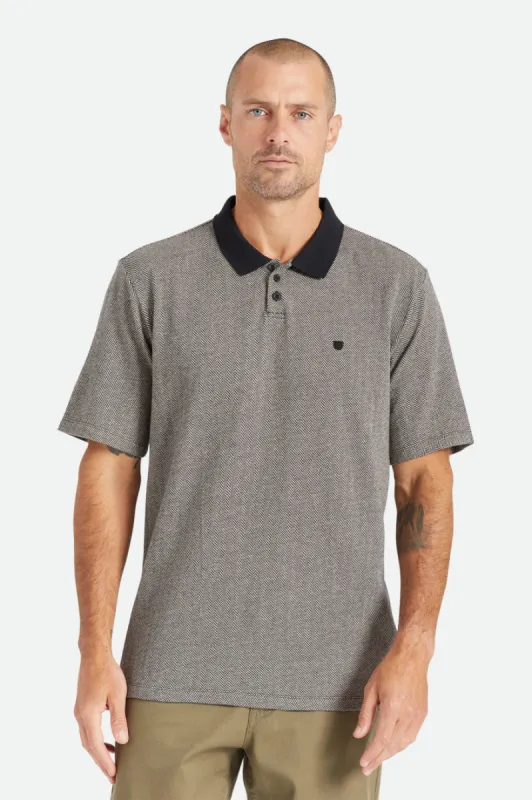 Shield Herringbone S/S Polo Knit - Black/Beige sold by Brixton