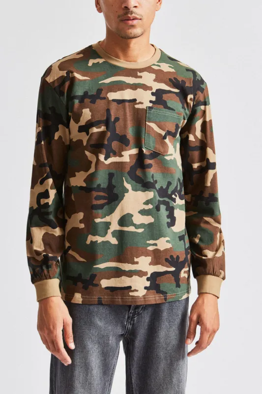 Basic L/S Pocket Tee - Woodland Camo sold by Brixton