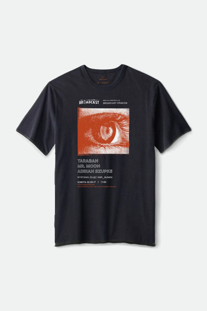 Krakow Brxtn Broadcast S/S Standard Tee - Black Garment Dye sold by Brixton