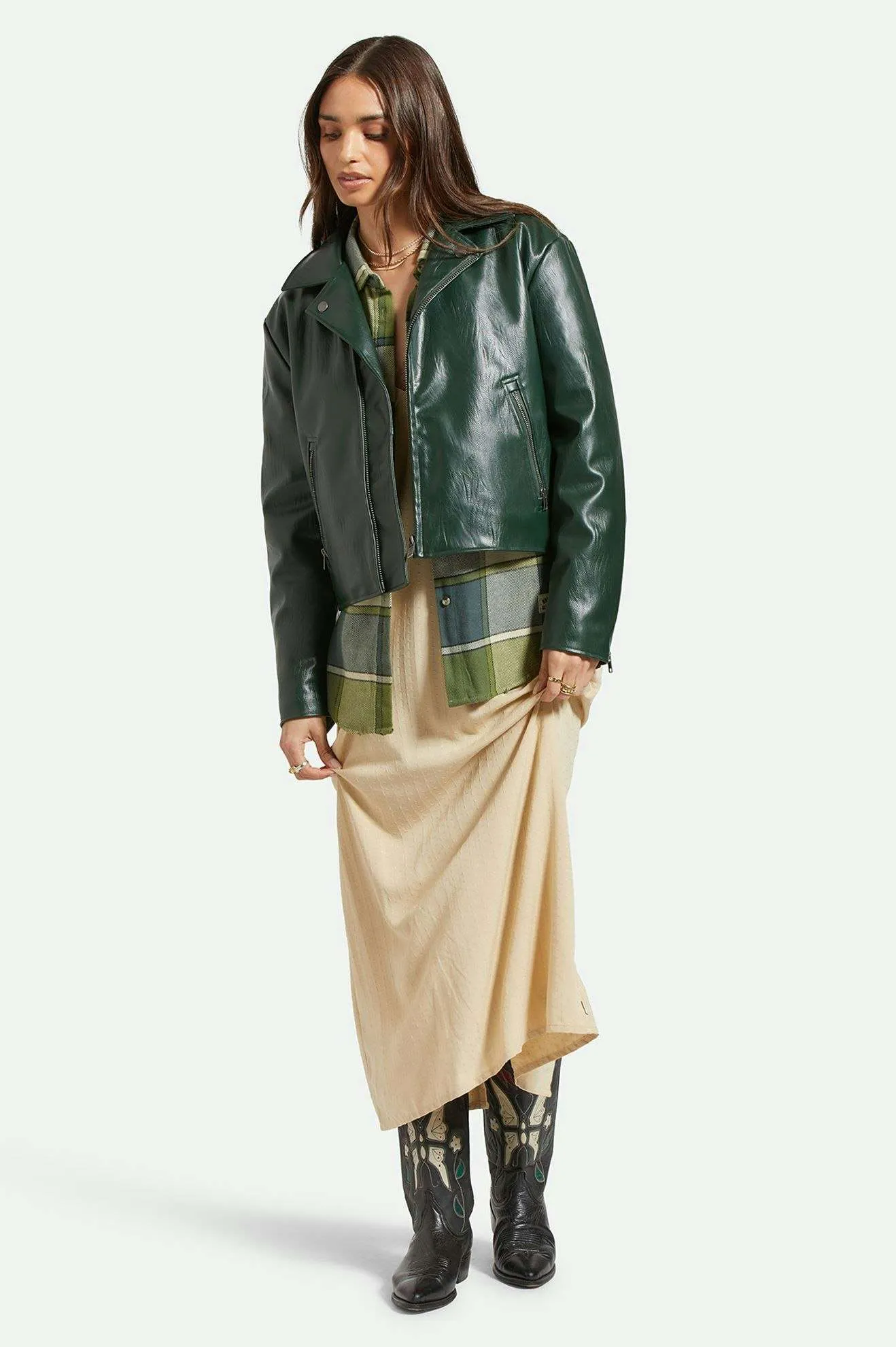 The Moto Vegan Leather Jacket - Pine Needle sold by Brixton product image thumbnail 3