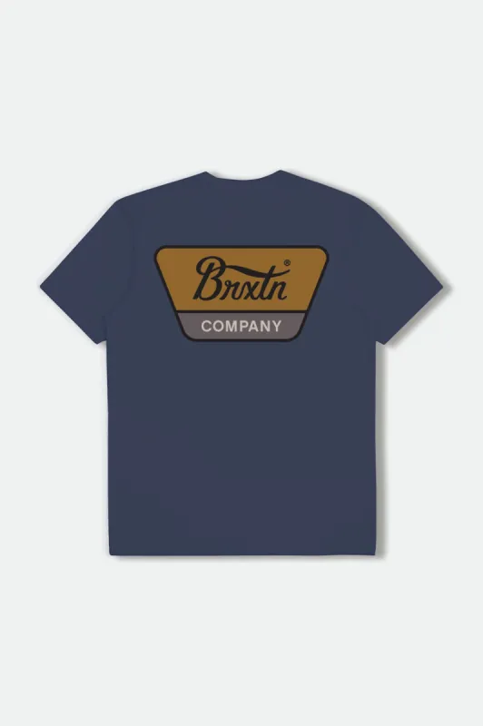 Linwood S/S Standard Tee - Washed Navy/Golden Brown/Dusk sold by Brixton