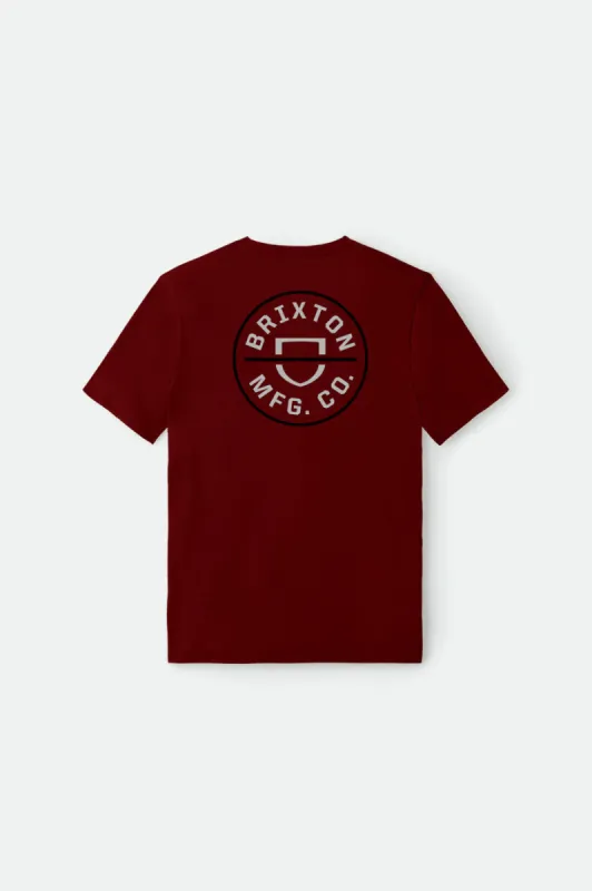 Crest Recycled S/S Standard Tee - Burgundy sold by Brixton