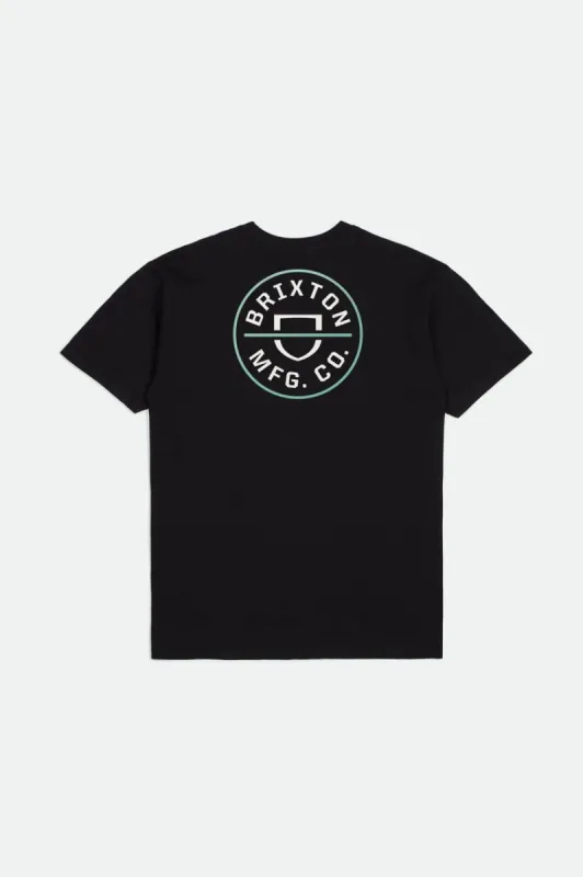 Crest II S/S Standard Tee - Black/Off White/Jade sold by Brixton