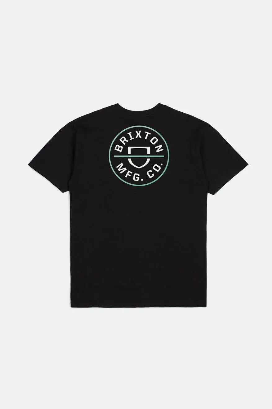 Crest II S/S Standard Tee - Black/Off White/Jade sold by Brixton
