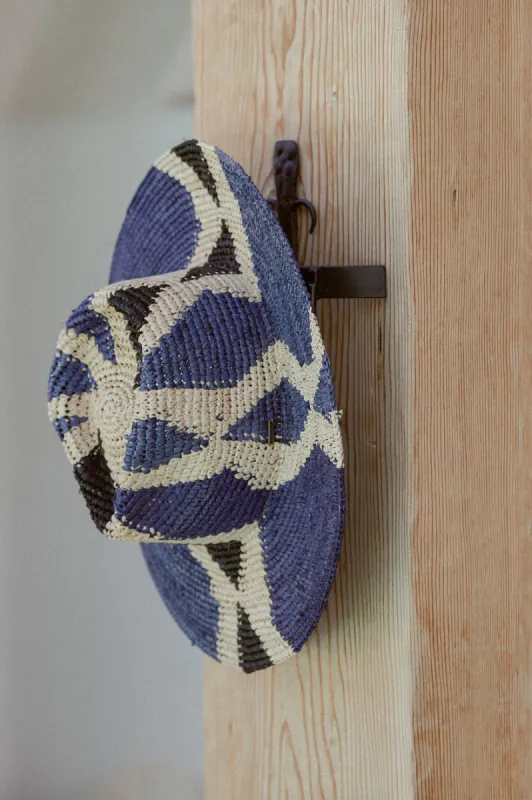 Madeira Pattern Straw Hat - Natural/Blues sold by Brixton