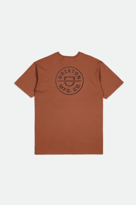 Crest II S/S Standard Tee - Terracotta/Washed Black sold by Brixton