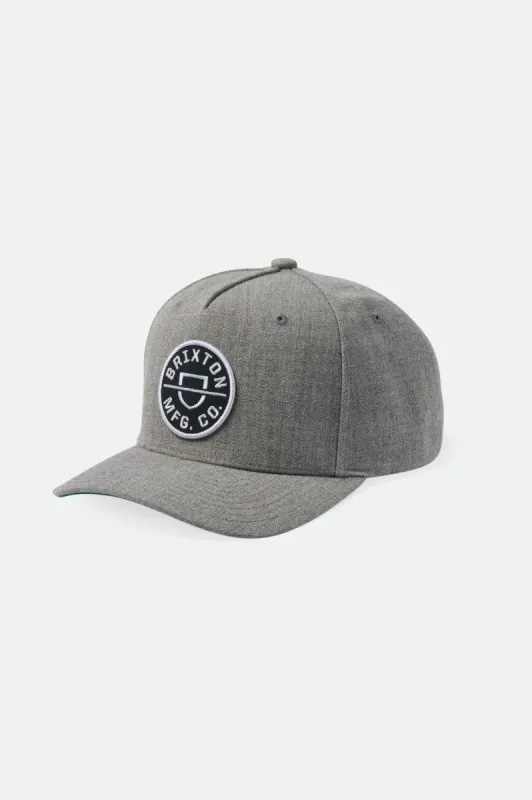 Crest MP Snapback - Dark Heather Grey/Kelly Green sold by Brixton