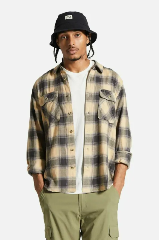 Bowery Lightweight Ultra Soft L/S Flannel - Oat Milk/Cinder Grey sold by Brixton
