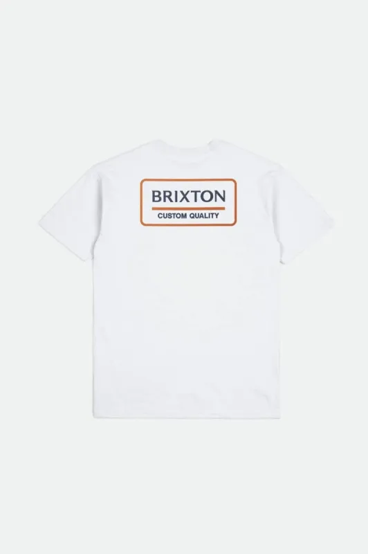 Palmer Proper S/S Standard Tee - White/Washed Navy/Paradise Orange sold by Brixton