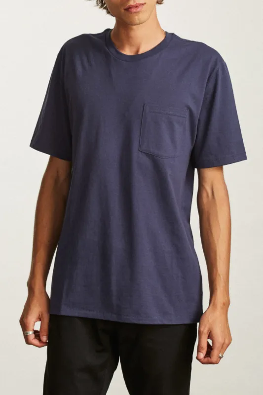 Basic S/S Pocket Tee - Washed Navy sold by Brixton