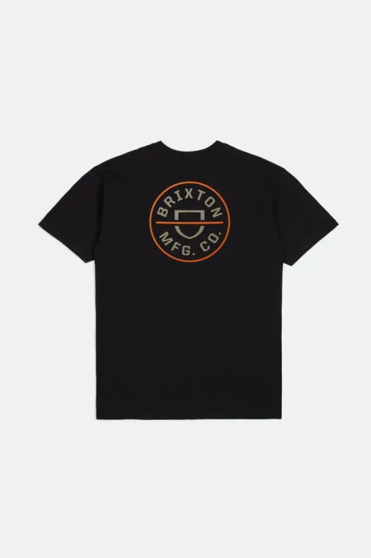 Crest II S/S Standard Tee - Black/Persimmon Orange/Sand made by Brixton