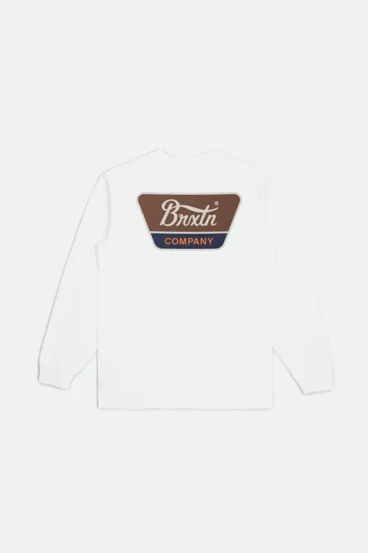Linwood L/S Standard Tee - White/Sepia/Beige sold by Brixton