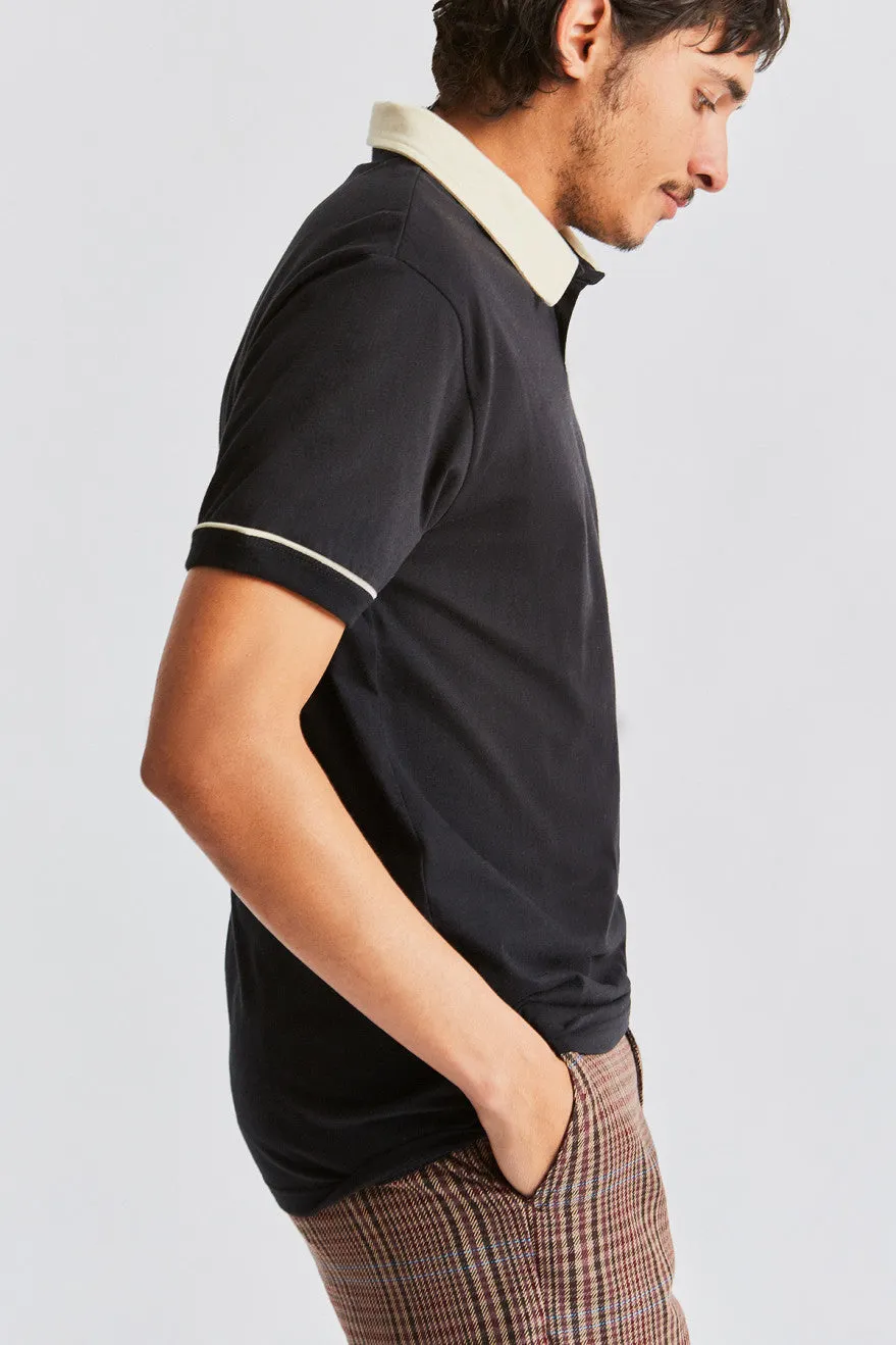 Carlos S/S Polo Knit - Black/Dove sold by Brixton