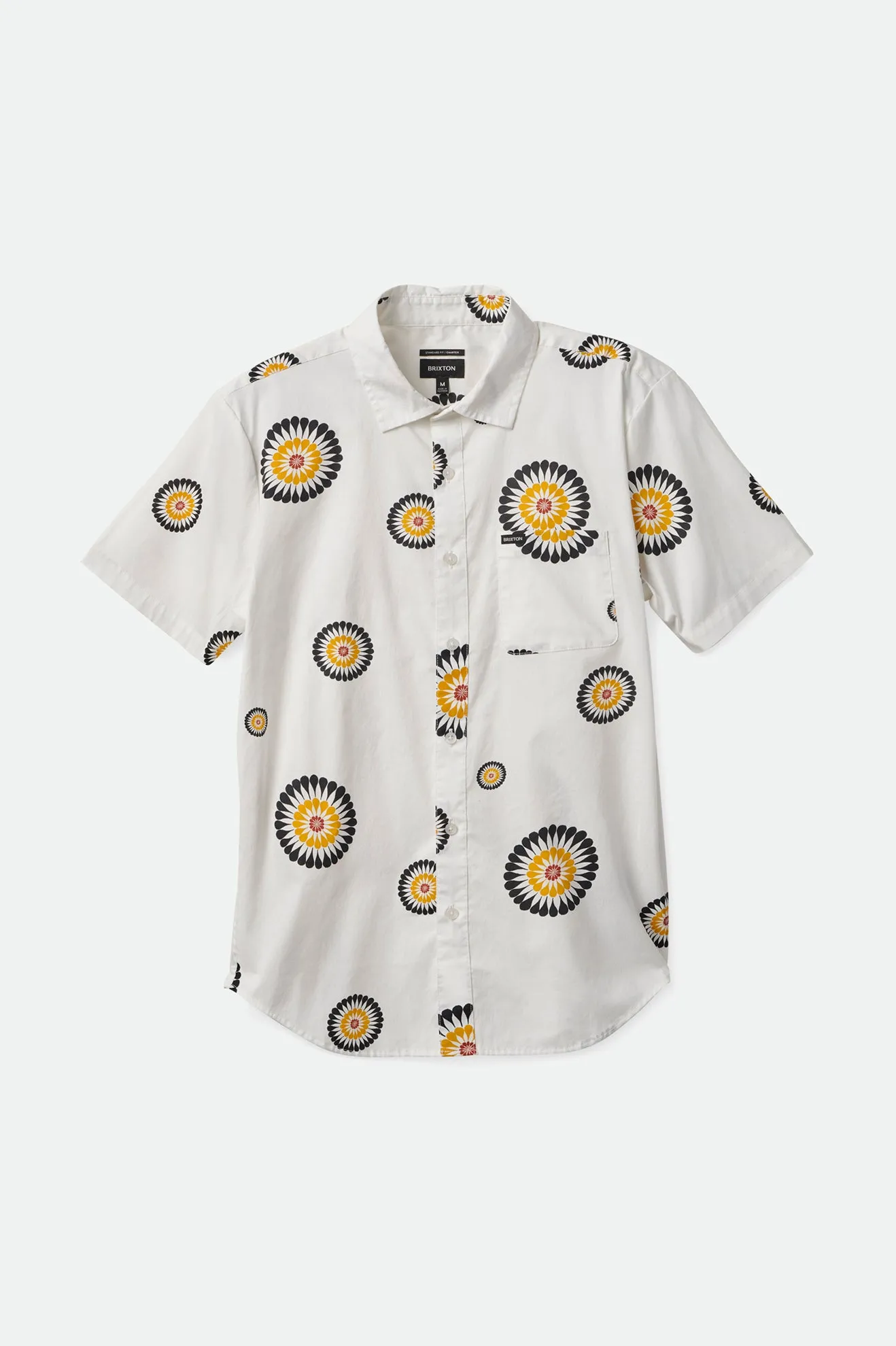 Charter Print S/S Woven - Off White/Black/Golden Glow sold by Brixton