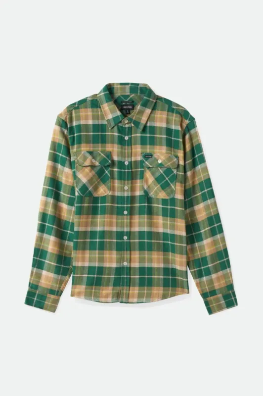 Bowery L/S Flannel - Washed Pine Needle/Washed Golden Brown/Off White sold by Brixton