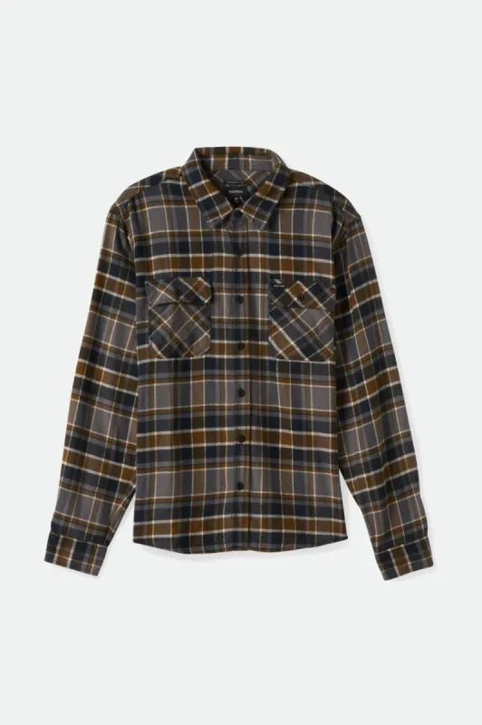 Bowery L/S Flannel - Black/Desert Palm/Beige sold by Brixton