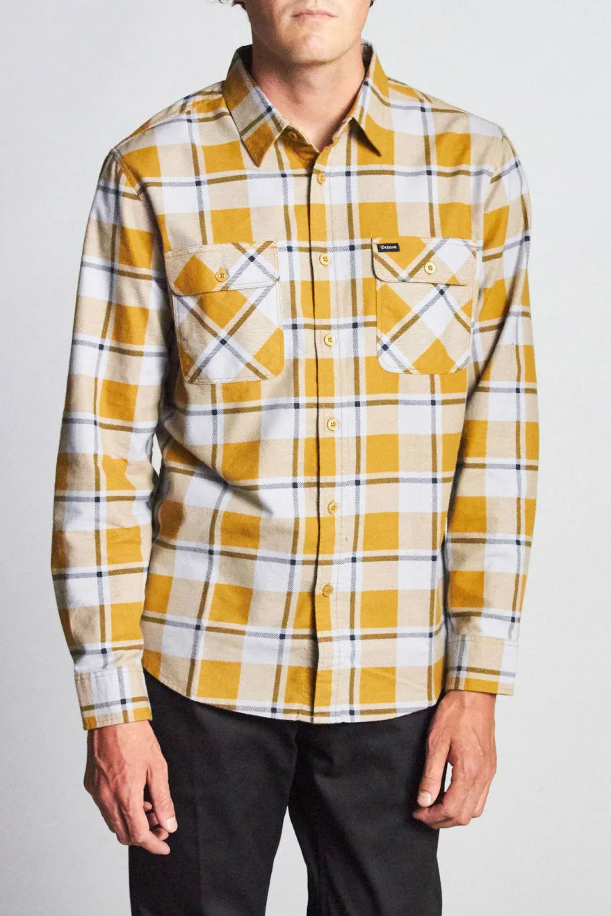 Bowery Lightweight L/S Flannel - Aluminum/Maize sold by Brixton